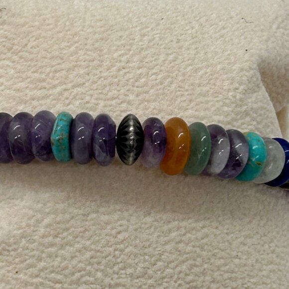 Vintage Carolyn Pollack Sterling Silver Multi Gemstone Memory Wire Bracelet 90s - Picture 9 of 13